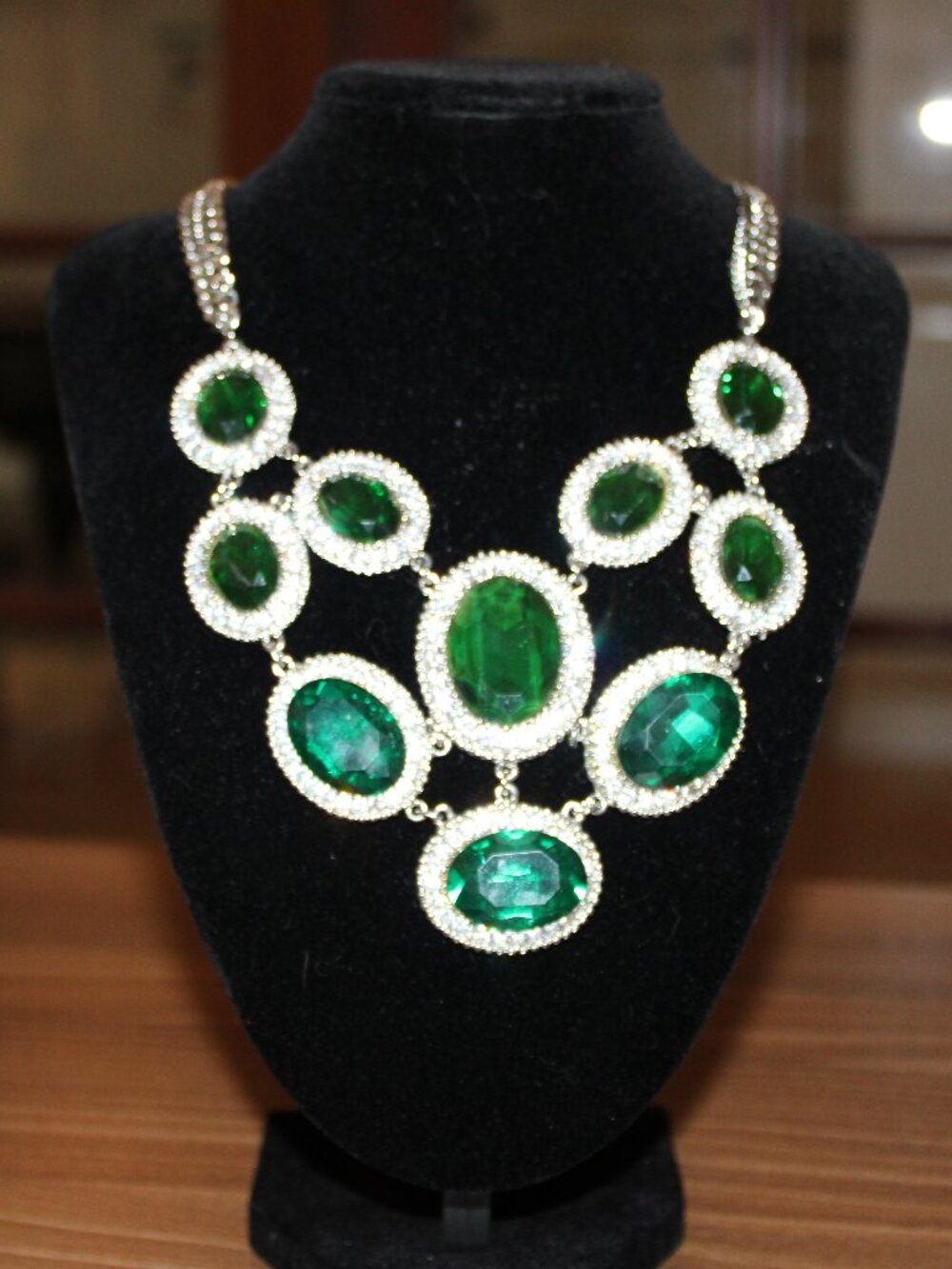 Emerald Green Rhinestone Statement Bib Necklace NWOT